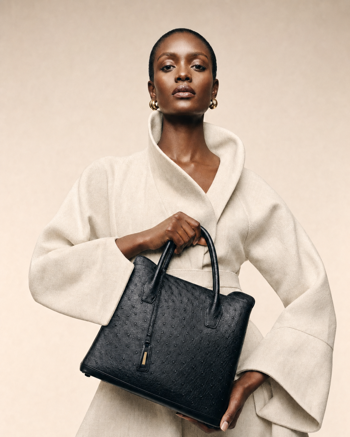 SAHAN campaign model carrying a leather bag